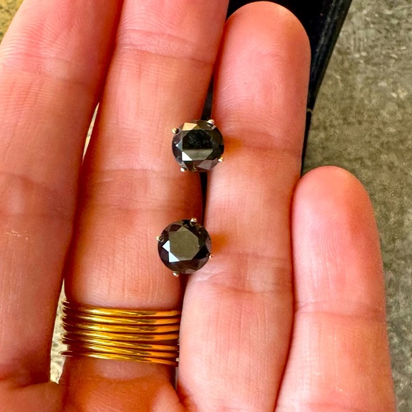 Authentic🔹4 CTW Black Round Brilliant Cut Natural Diamond Stud Earrings (14k) - Picture 4 of 14